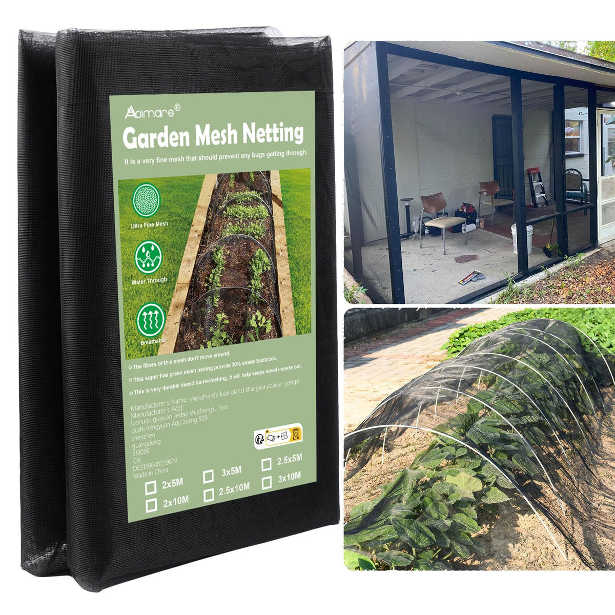 Abimars thicker garden mesh netting shows 10x33 coverage, durable protection for crops