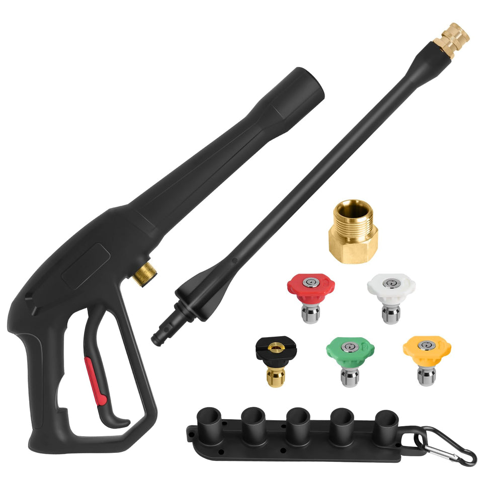 Abode spray gun with jet wand for precise cleaning tasks.
