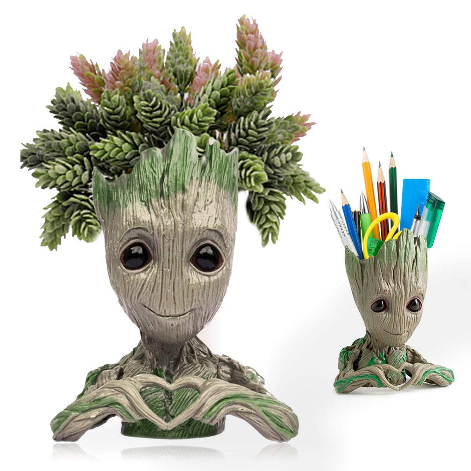 Abomet Groot Planter front view adds cute desk plant decor.