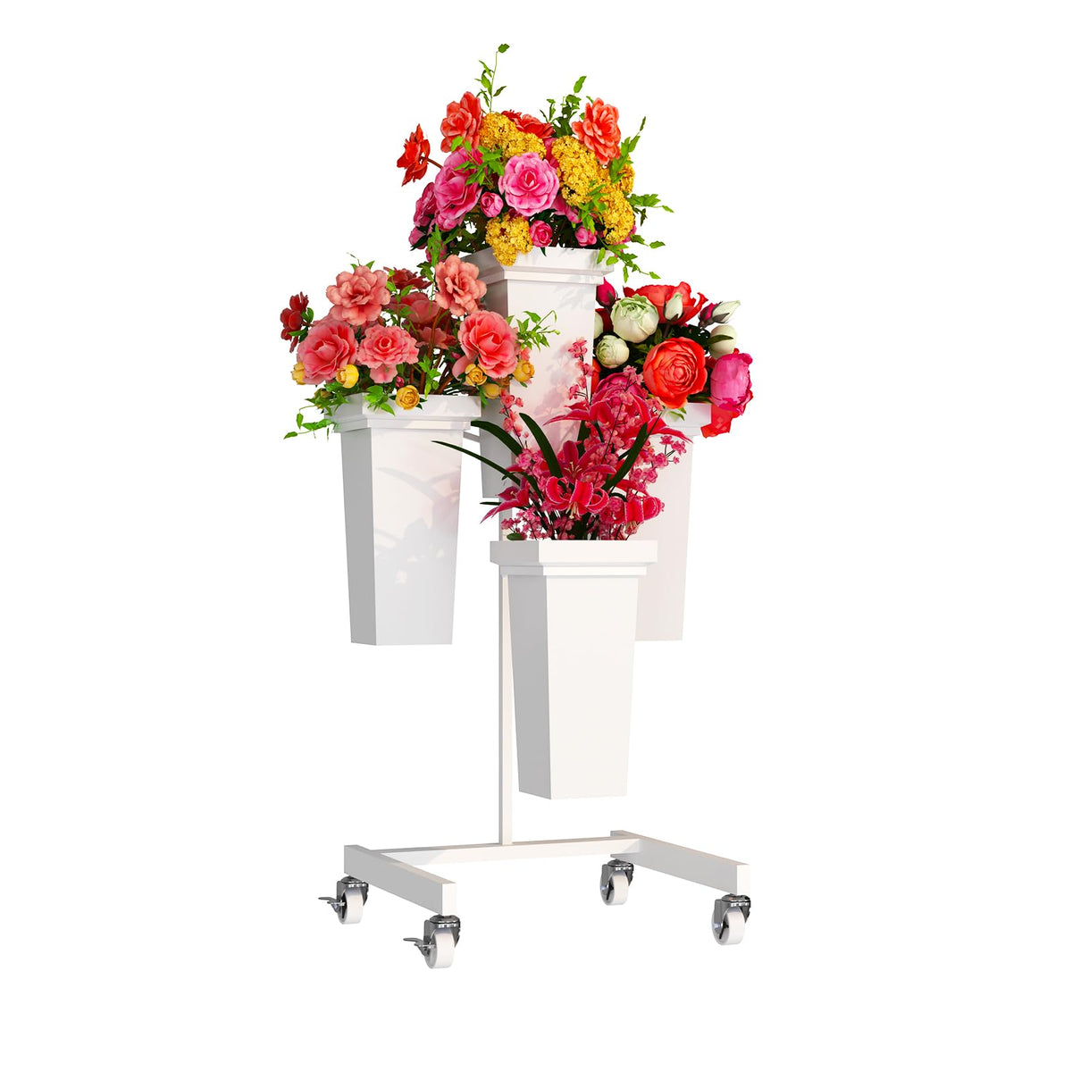 aboxoo Flower Display Stand with Buckets — four large-capacity buckets for sturdy floral arrangements.