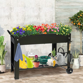 aboxoo non-toxic steel planter raises plants without bending over.