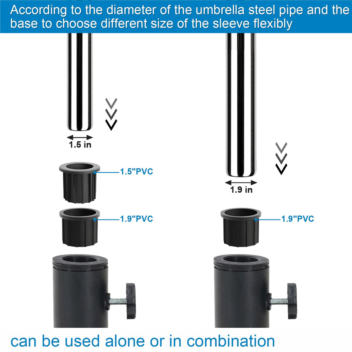 abrwyy ring insert 1-9 diameter adapts larger poles securely.