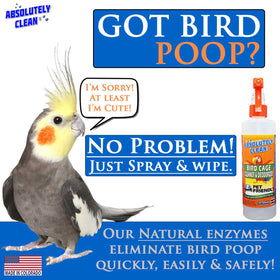 Absolutely Clean cleaner being applied to bird cage for fast cleanup