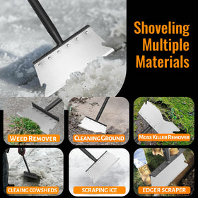 ABtool Garden Flat Shovel Scraper adjustable-handle image shows ergonomic reach for comfortable use.