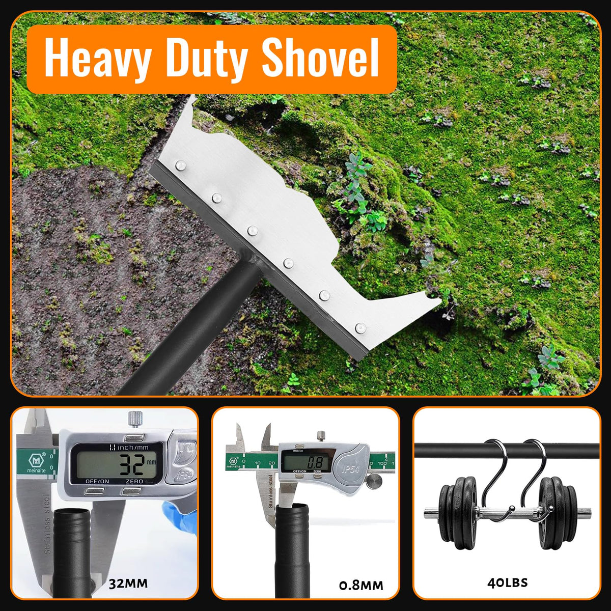 ABtool Garden Flat Shovel Scraper blade-closeup demonstrates razor-sharp edging for precise work.