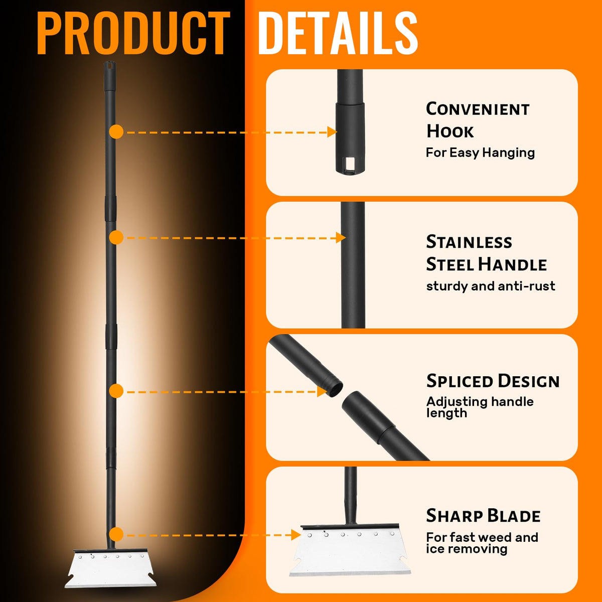 ABtool Garden Flat Shovel Scraper snow-ice use case emphasizes reliable winter scraping.