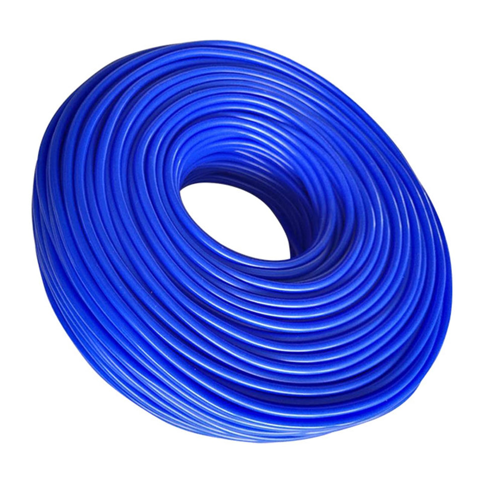 Abustle pig ID 5/16-inch air hose coiled for easy storage.