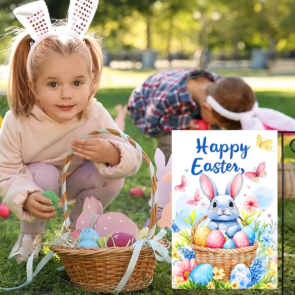 abzdfty Burlap Easter flag material offers rustic outdoor appeal