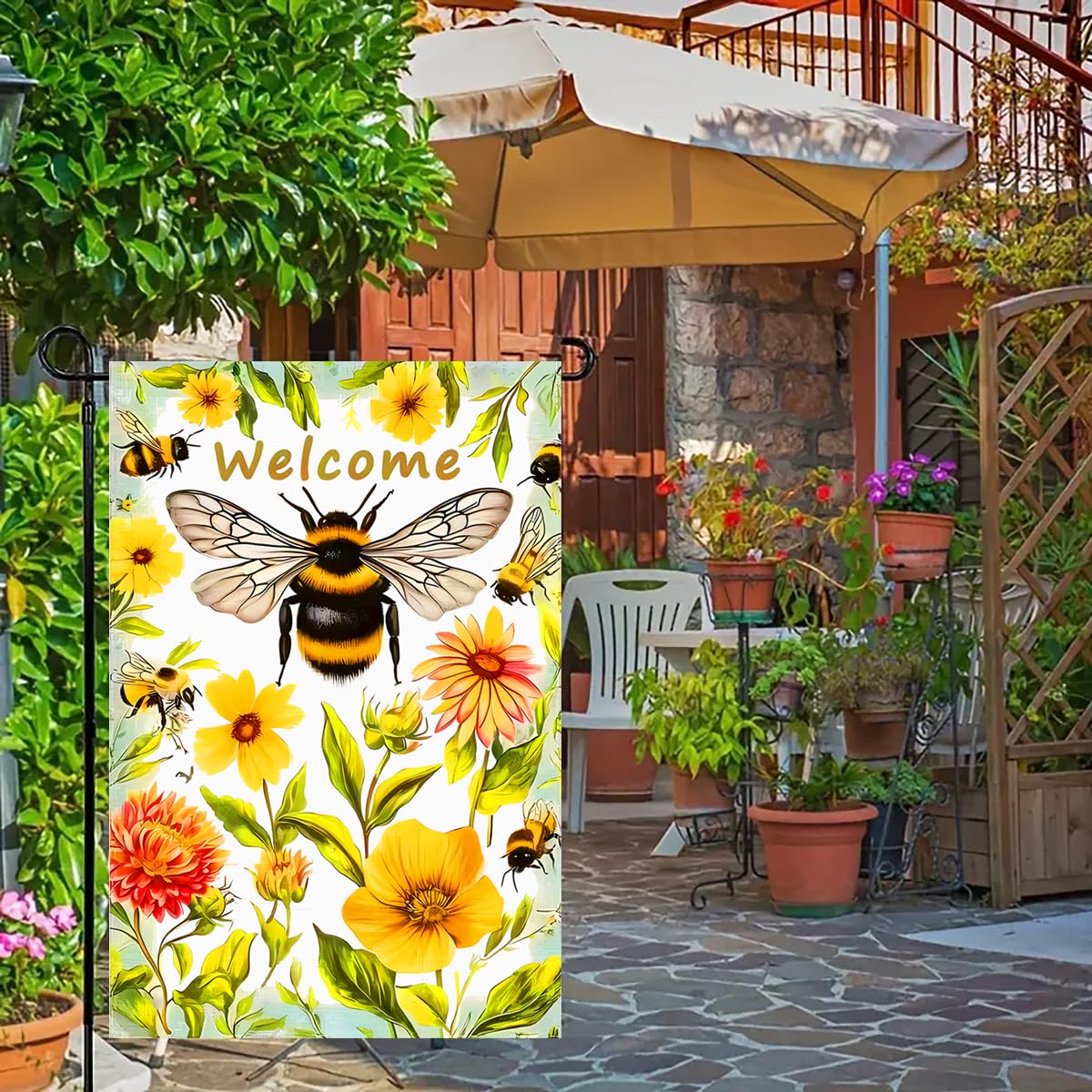 abzdfty Floral Yard Flag Double-Sided—bright blooms enhance patio decor.
