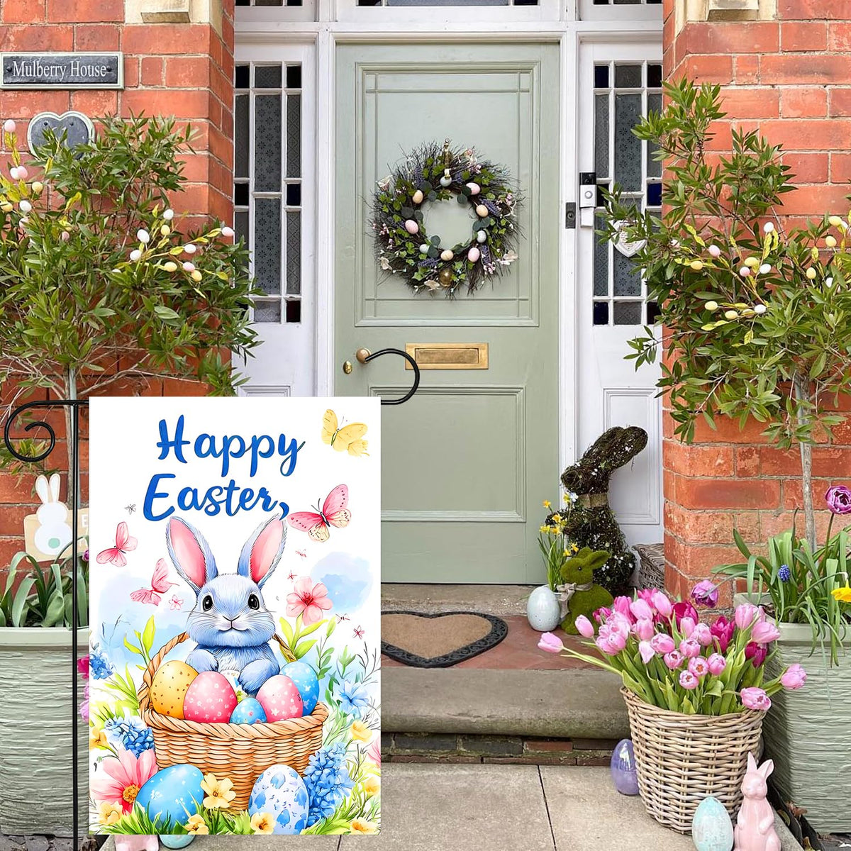 abzdfty Happy Easter bunny garden flag adds cheerful seasonal decor