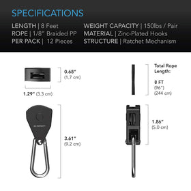 AC Infinity 150-lb weight capacity pair supports lights, fans, filters with confidence.