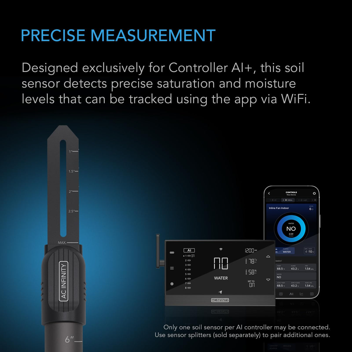 AC Infinity detachable stem soil probe positioned for deep placement