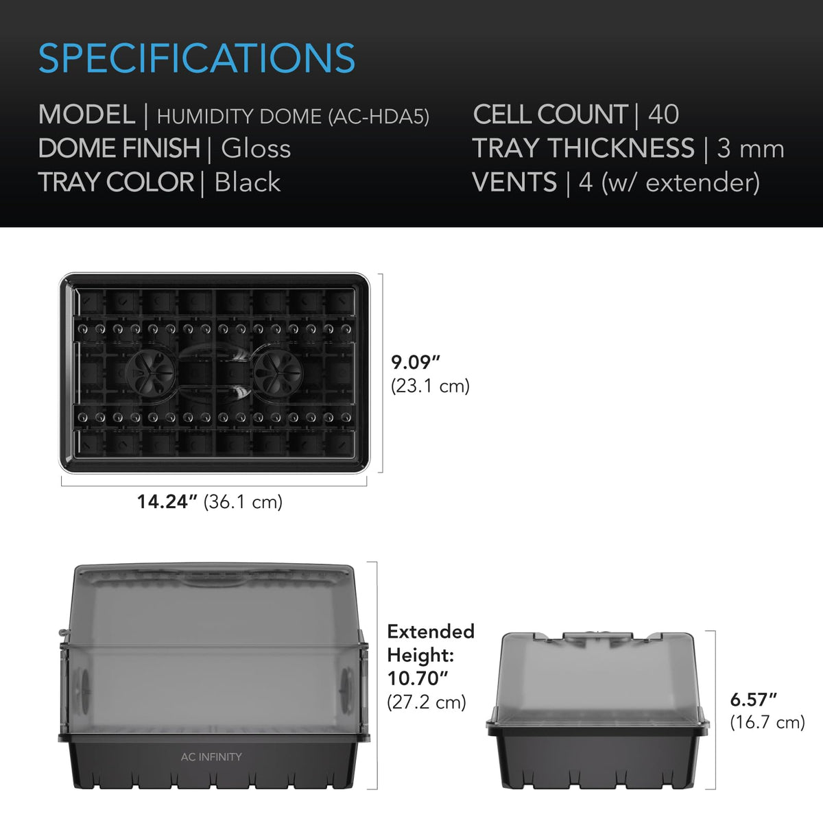 AC Infinity dome light-penetration design delivers bright, even illumination.