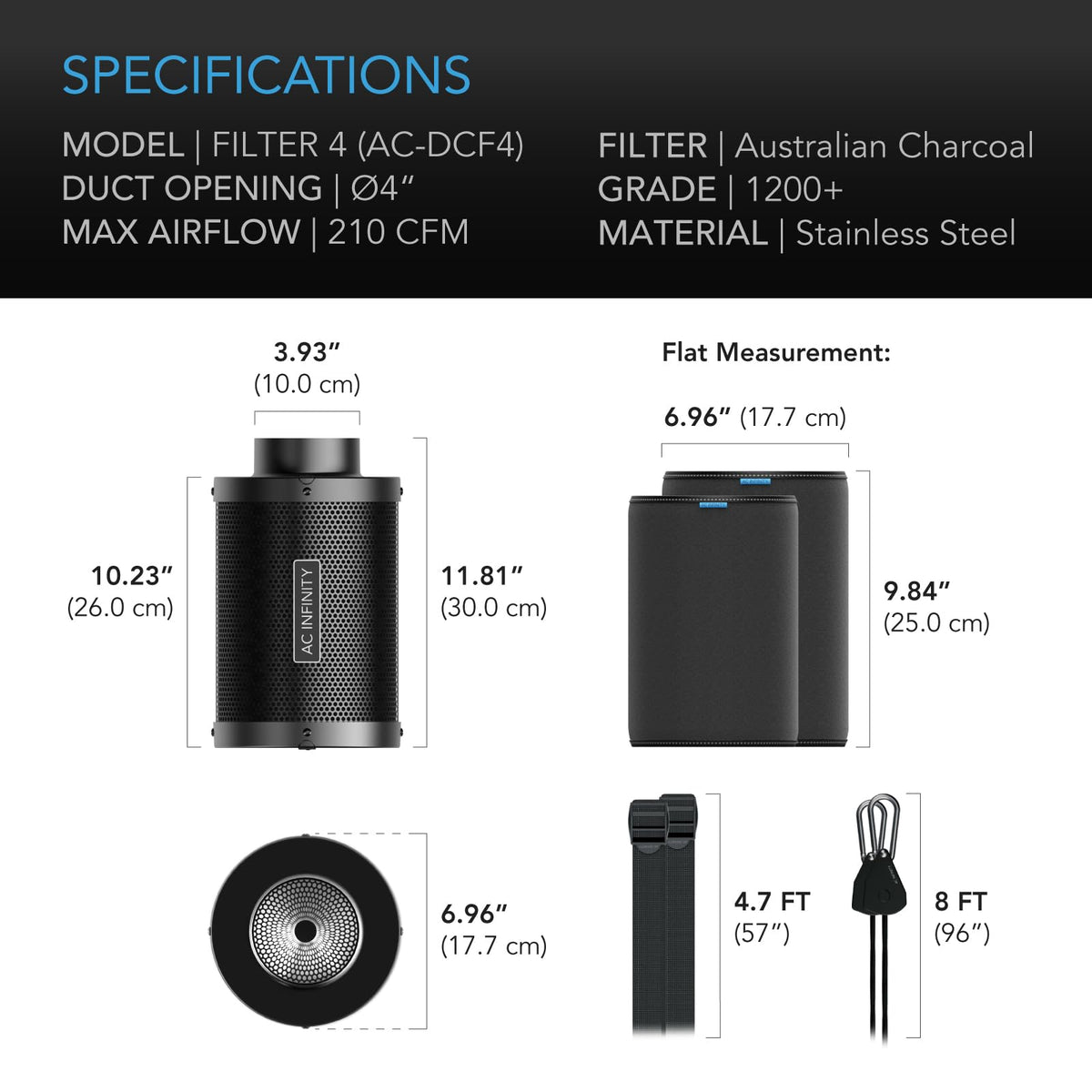 AC Infinity 12-inch length provides extended filtration for hydroponics