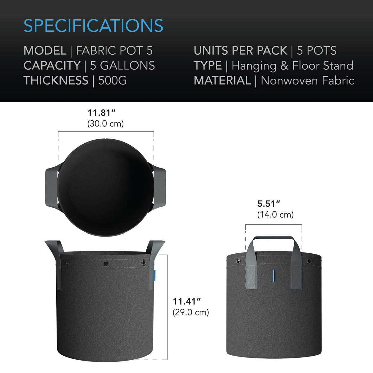 AC Infinity Heavy Duty Fabric Pots reinforced-stitching closeup emphasizes durable construction for repeated use