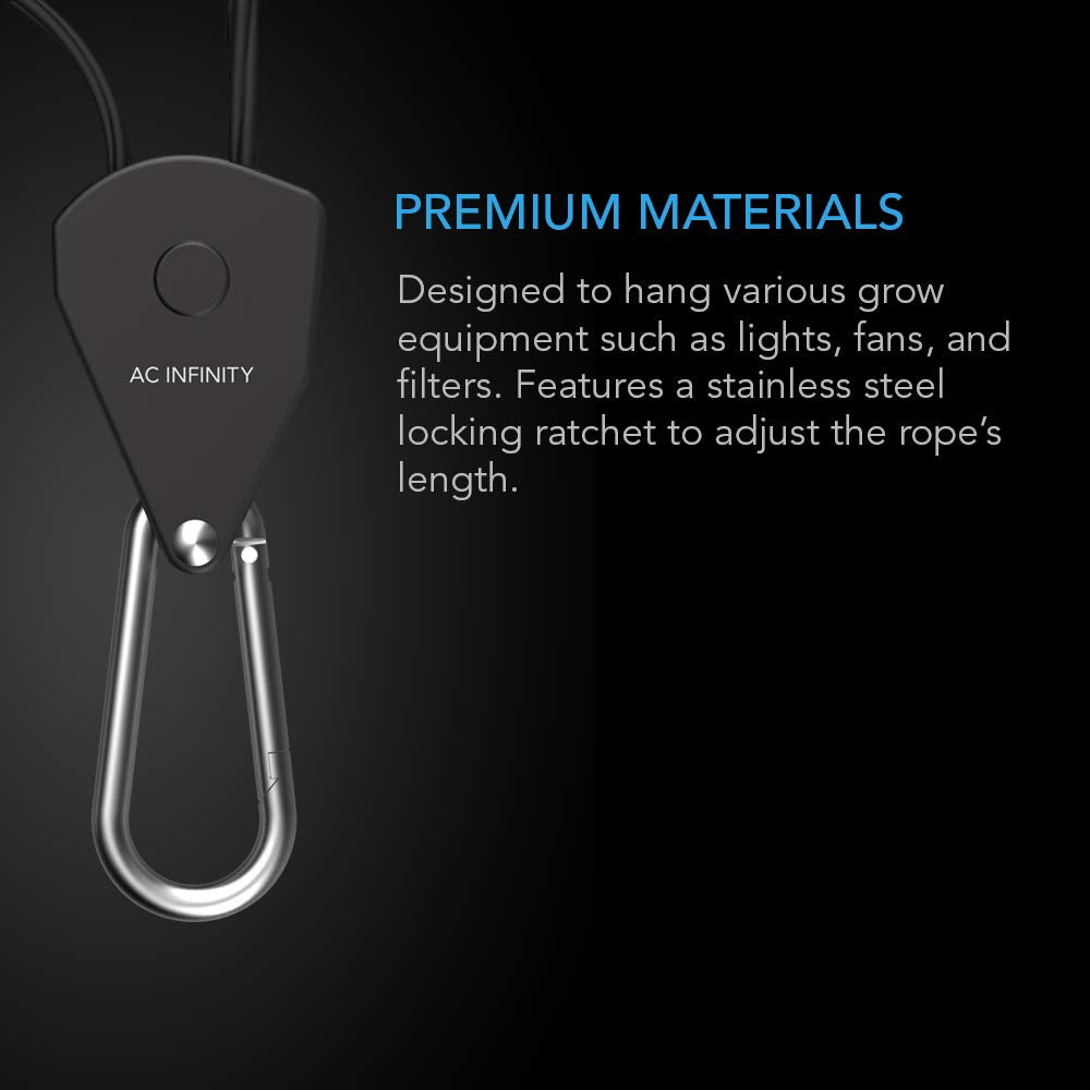 AC Infinity heavy-duty gear ratchet enables quick height adjustments with secure locking.