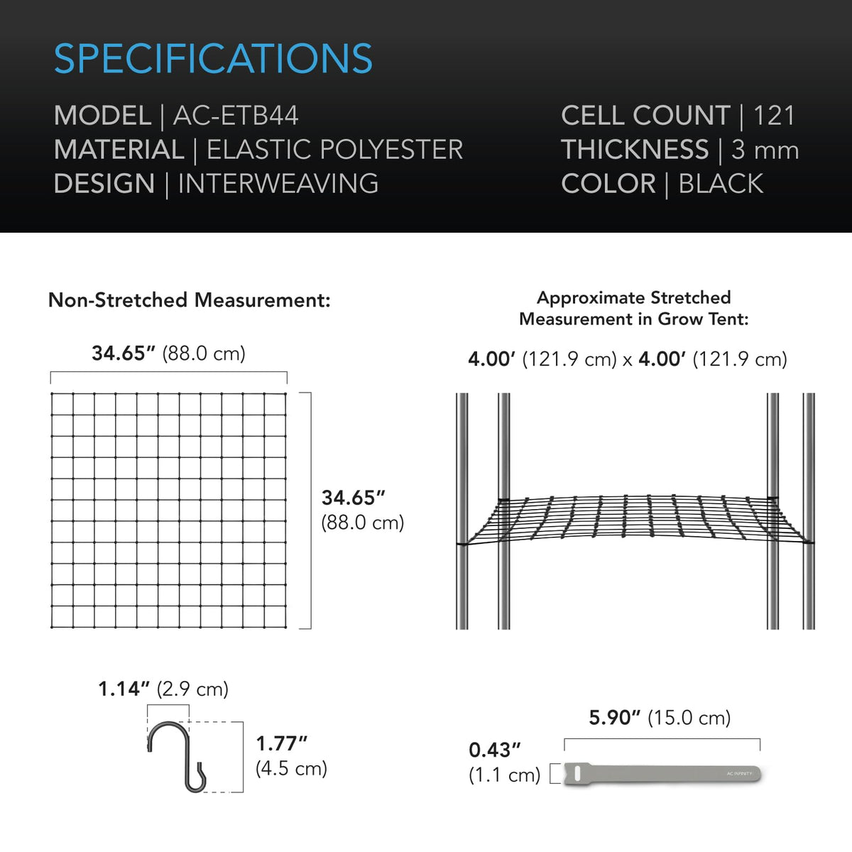 AC Infinity height-adjustable trellis enables flexible training as plants grow.