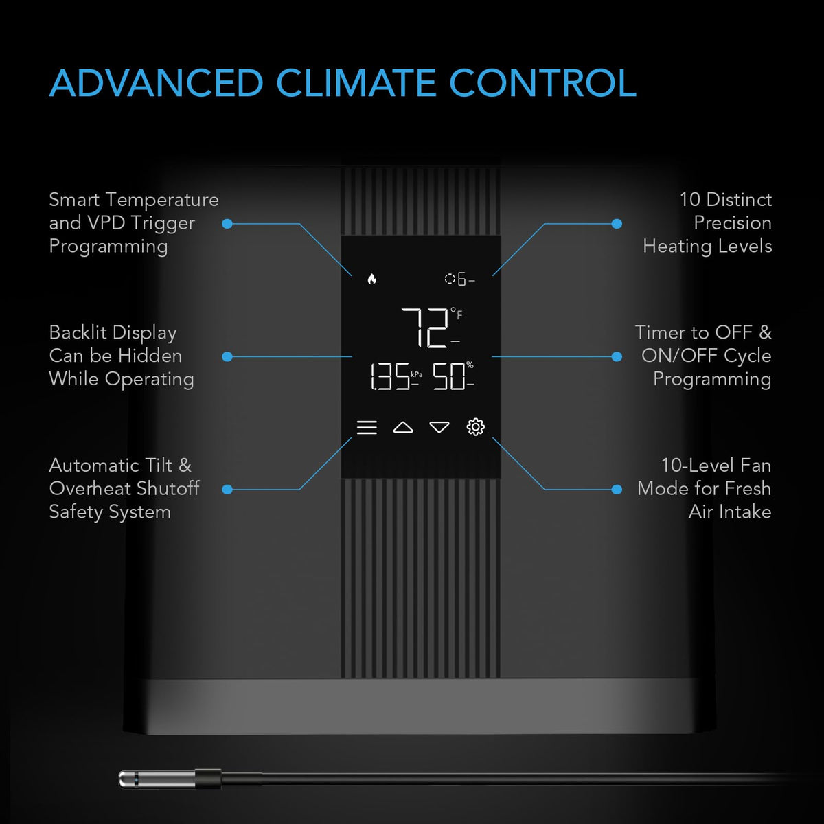 AC Infinity ThermoForge T3 PWM-enabled PTC heating with 10 levels for precise tuning
