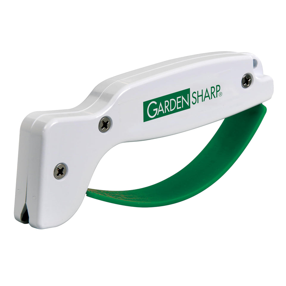 ACCUSHARP garden tool sharpener demonstrates diamond-honed blades for precise sharpening.