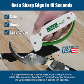 ACCUSHARP hoes and shovels sharpening in rugged garden use.