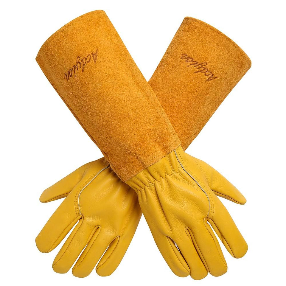 Acdyion thorn-proof gloves with forearm protection shield roses and cacti during pruning.