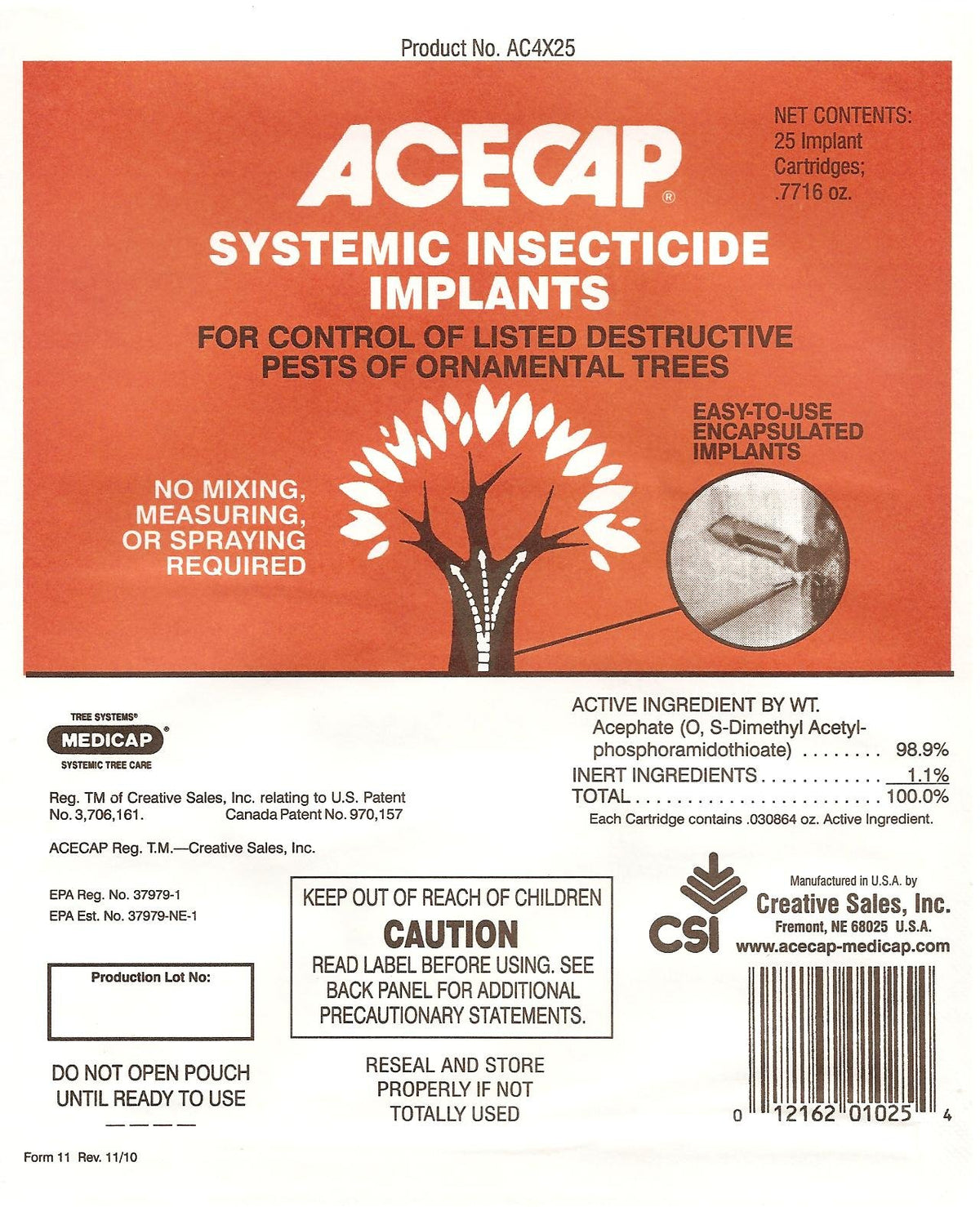 Acecap 25-pack systemic tree implants for season-long pest control in ornamental trees.