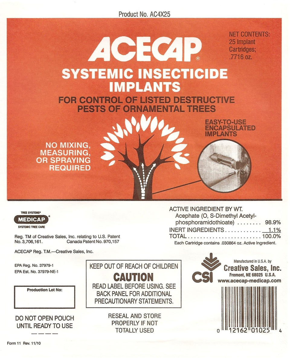 Acecap 25-pack systemic tree implants for season-long pest control in ornamental trees.