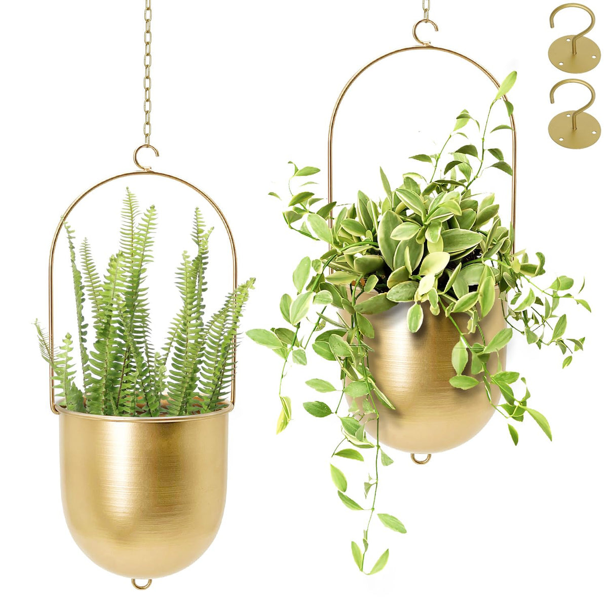 AceList Boho Hanging Planter with gold metal hanger for stylish indoor display.