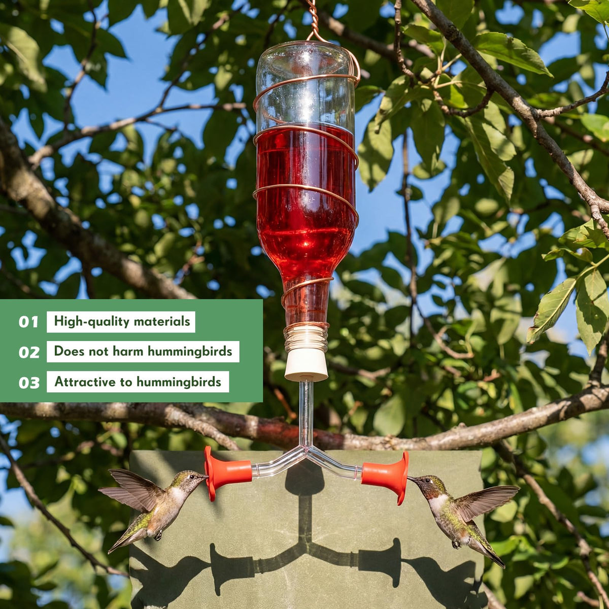 Acellegic red floral tip adds decorative appeal while guiding birds to feeding ports.