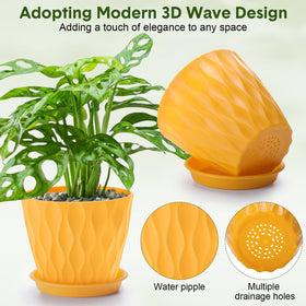 Acellegic plant pots with drainage holes and saucers for tidy watering.