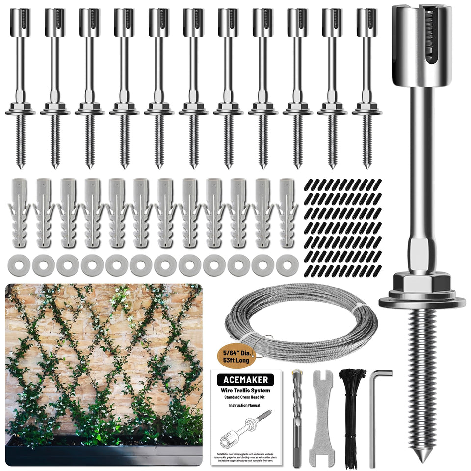 Acemaker wire trellis 12-Set kit close-up of durable stainless cable.