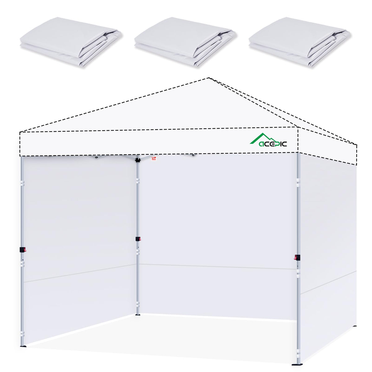 Acepic 210D waterproof white sidewall for 10x10 canopy provides rain protection.
