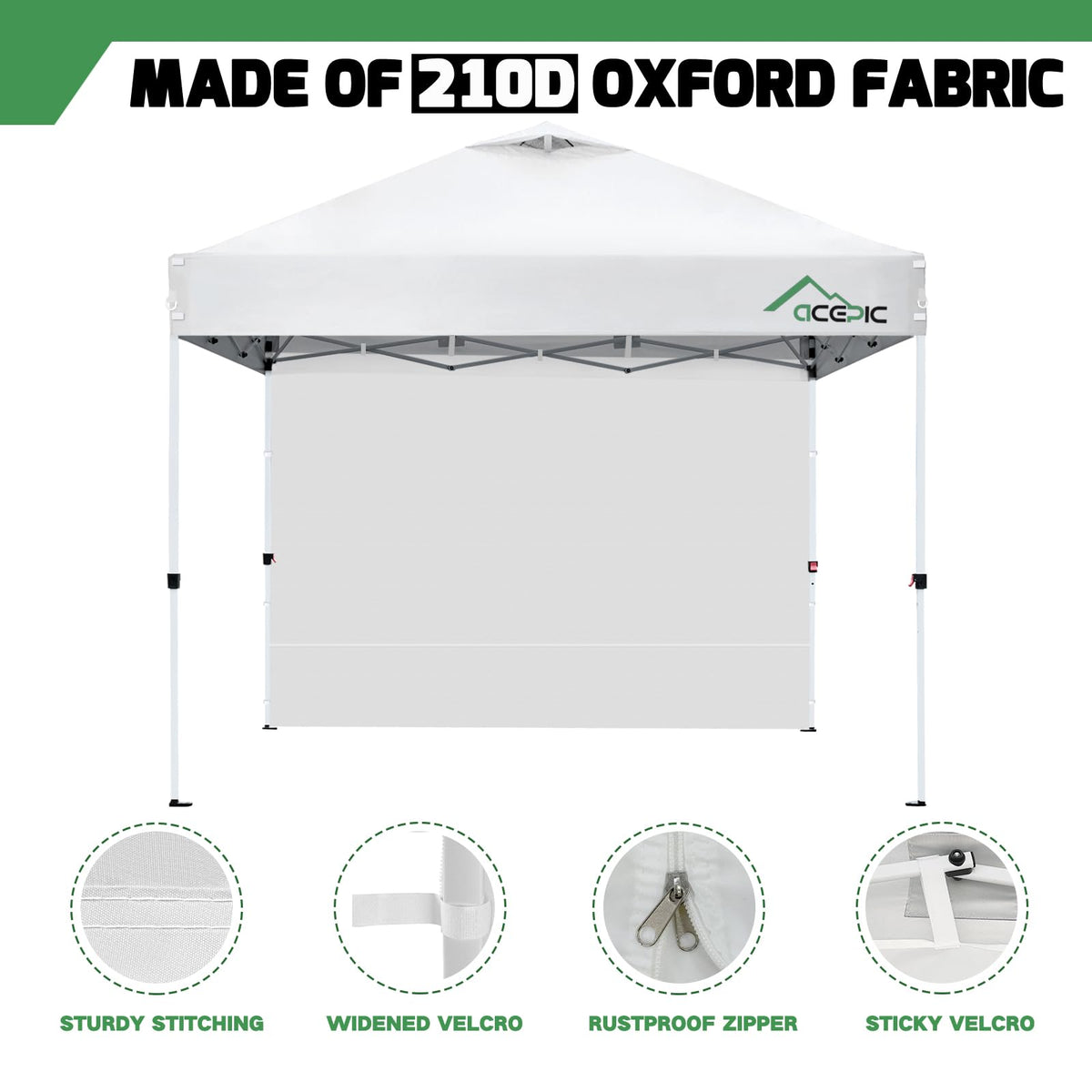 Acepic sidewall dimensions 120x86 inches provide wide coverage for most 10x10 canopies.