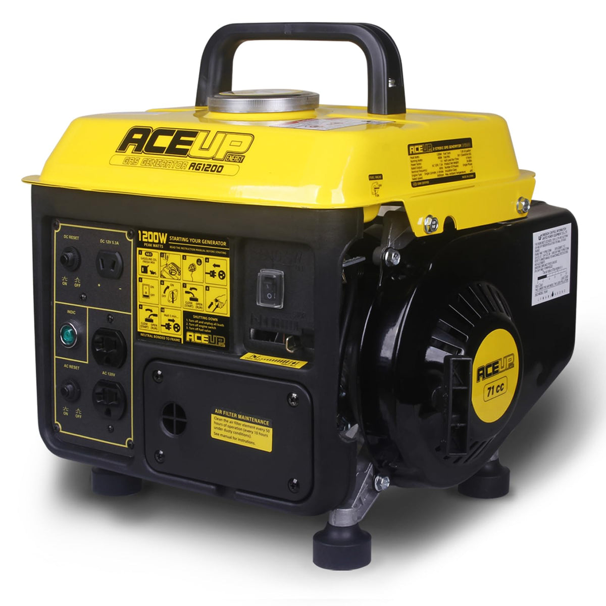 Aceup Energy 1200W generator front view, compact portable design for home use