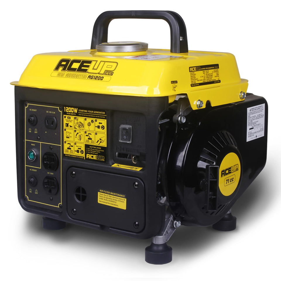 Aceup Energy 1200W generator front view, compact portable design for home use