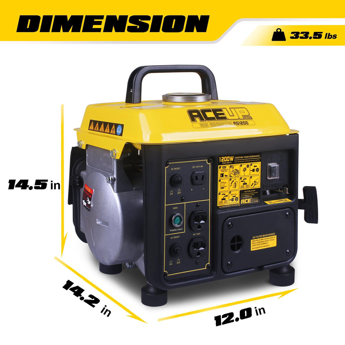 Aceup Energy 1200W generator side view, easy transport for outdoor projects