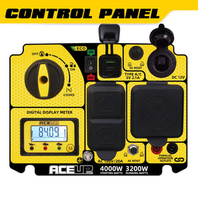 Outlets include 120V AC, RV receptacle, and 12V charging
