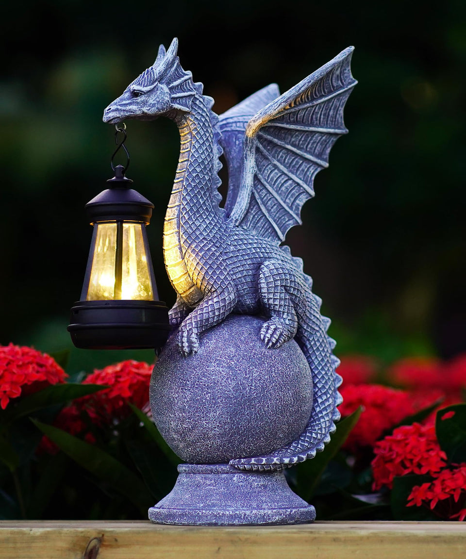 Acgarten solar garden dragon statue glows at dusk for enchanting outdoor ambience