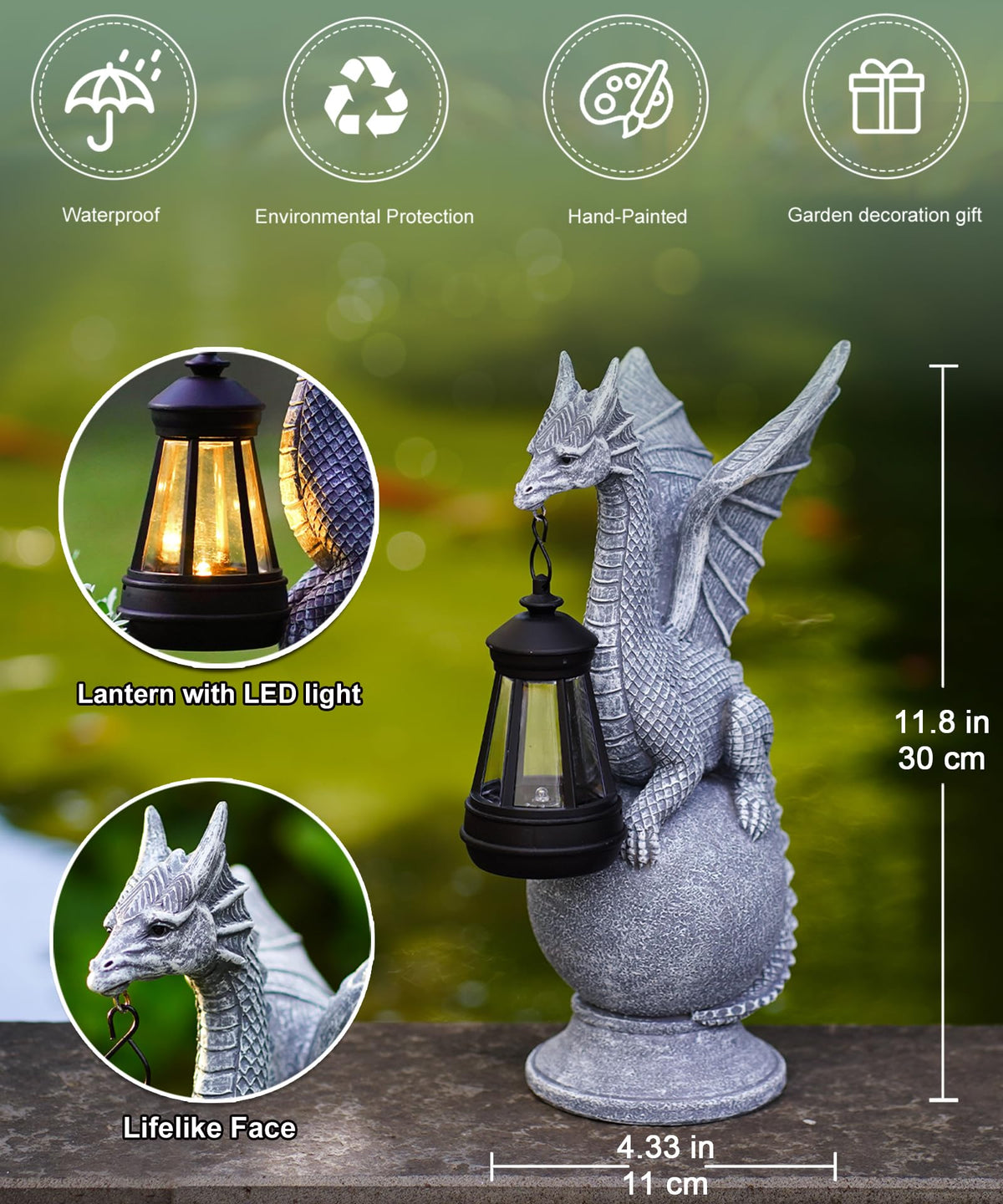 Acgarten weatherproof resin dragon figure withstands year-round outdoor use