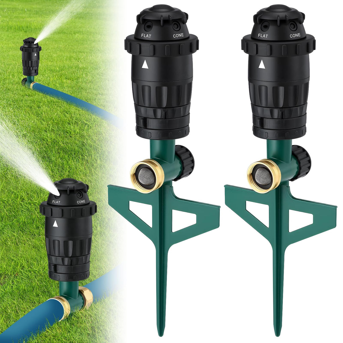 Acostop aluminum spike sprinkler on uneven ground for reliable lawn irrigation