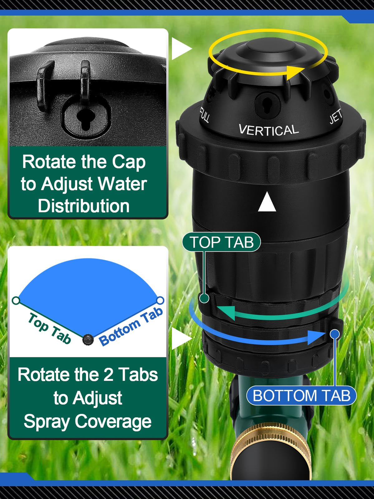 Acostop adjustable arc sprinkler with 25 to 360 degree coverage for precise shaping