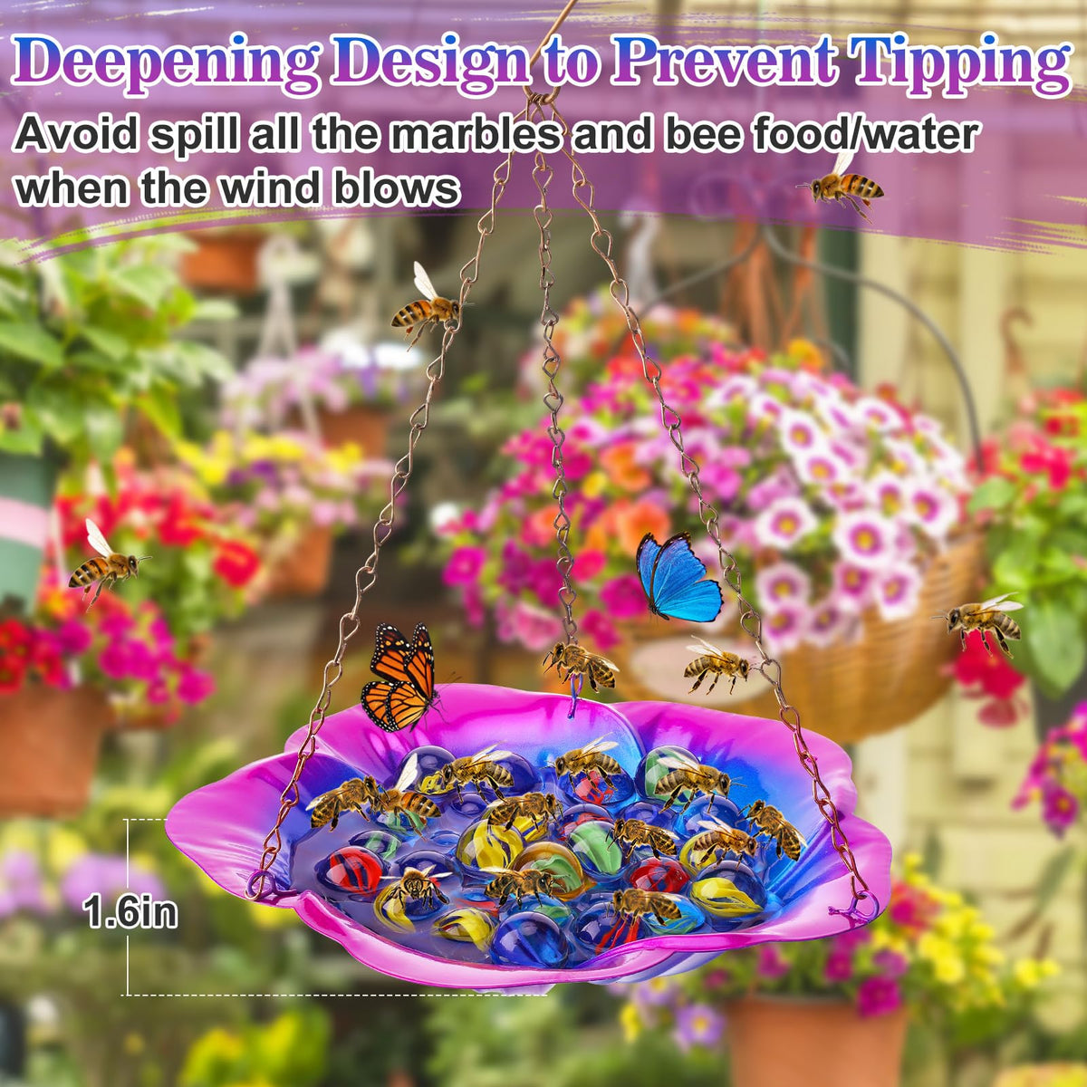Acostop bee bath dish with marbles provides safe perches for bees.