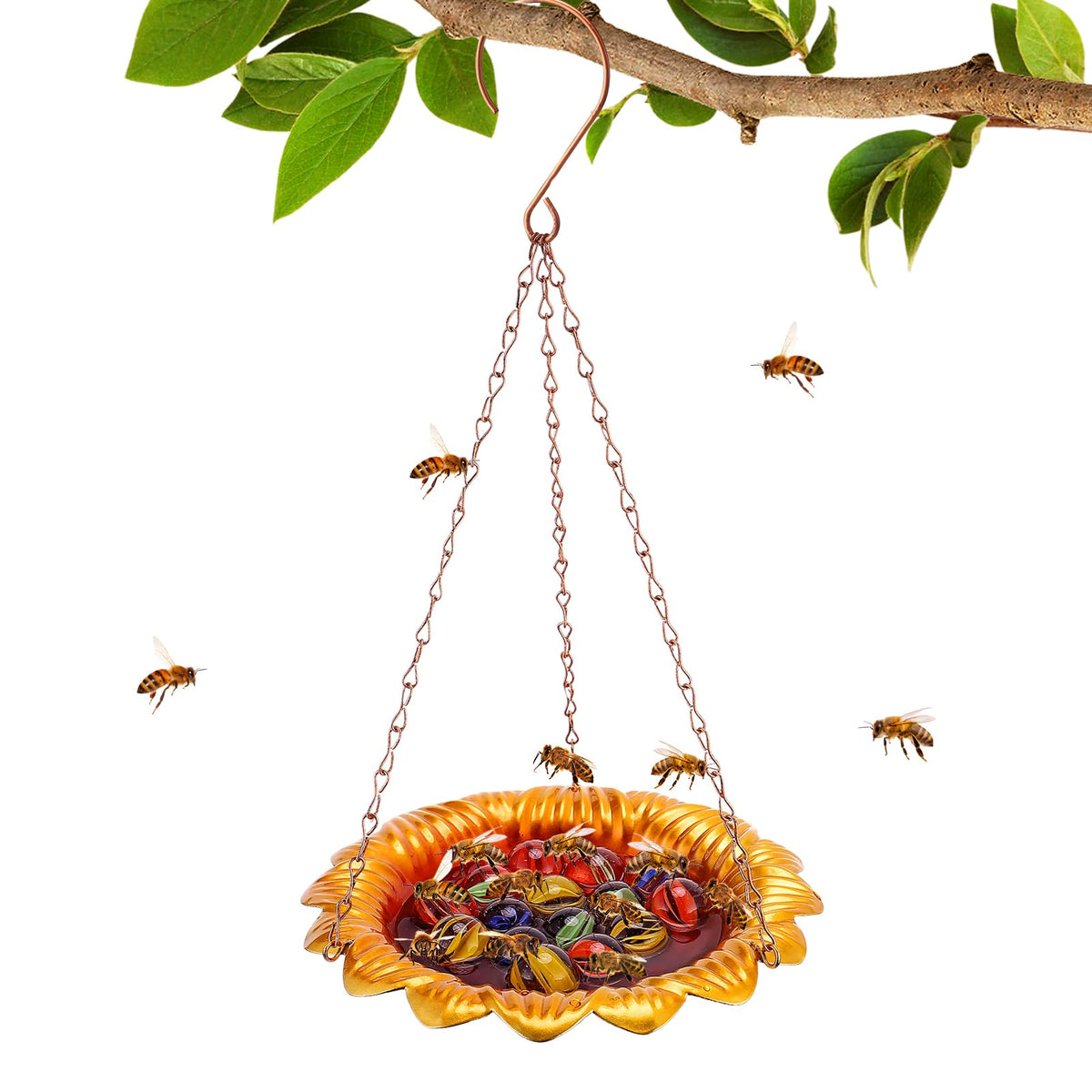 Acostop bee feeder with sunflower design attracts bees while beautifying your garden.