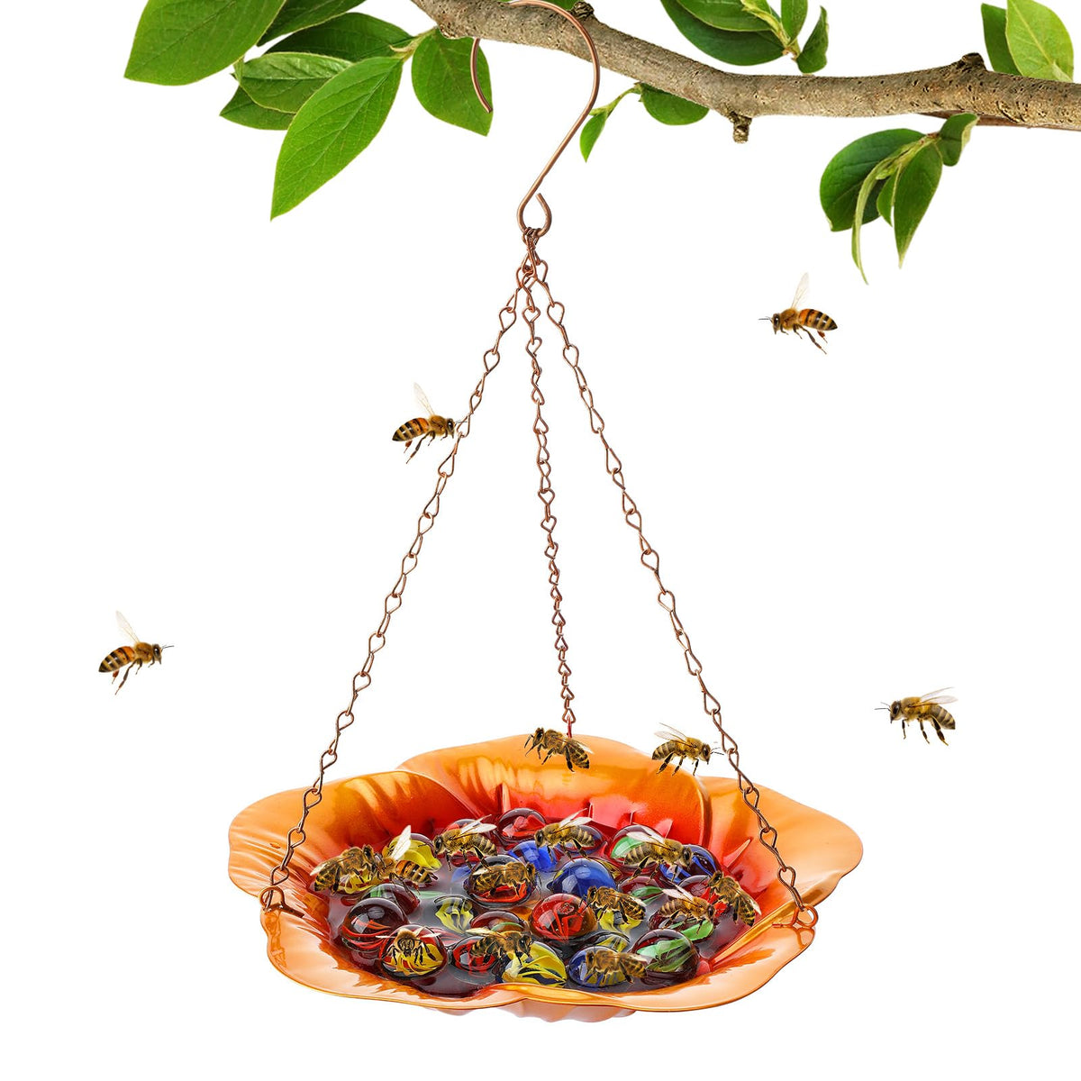 Acostop bee feeder with vivid hibiscus design attracts bees to your garden.