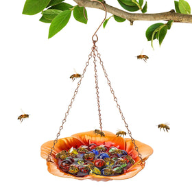 Acostop bee feeder with vivid hibiscus design attracts bees to your garden.