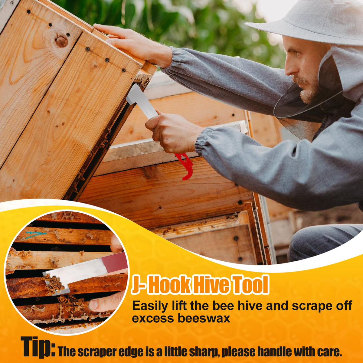 Acostop bee frame lifter in action for safe frame removal.