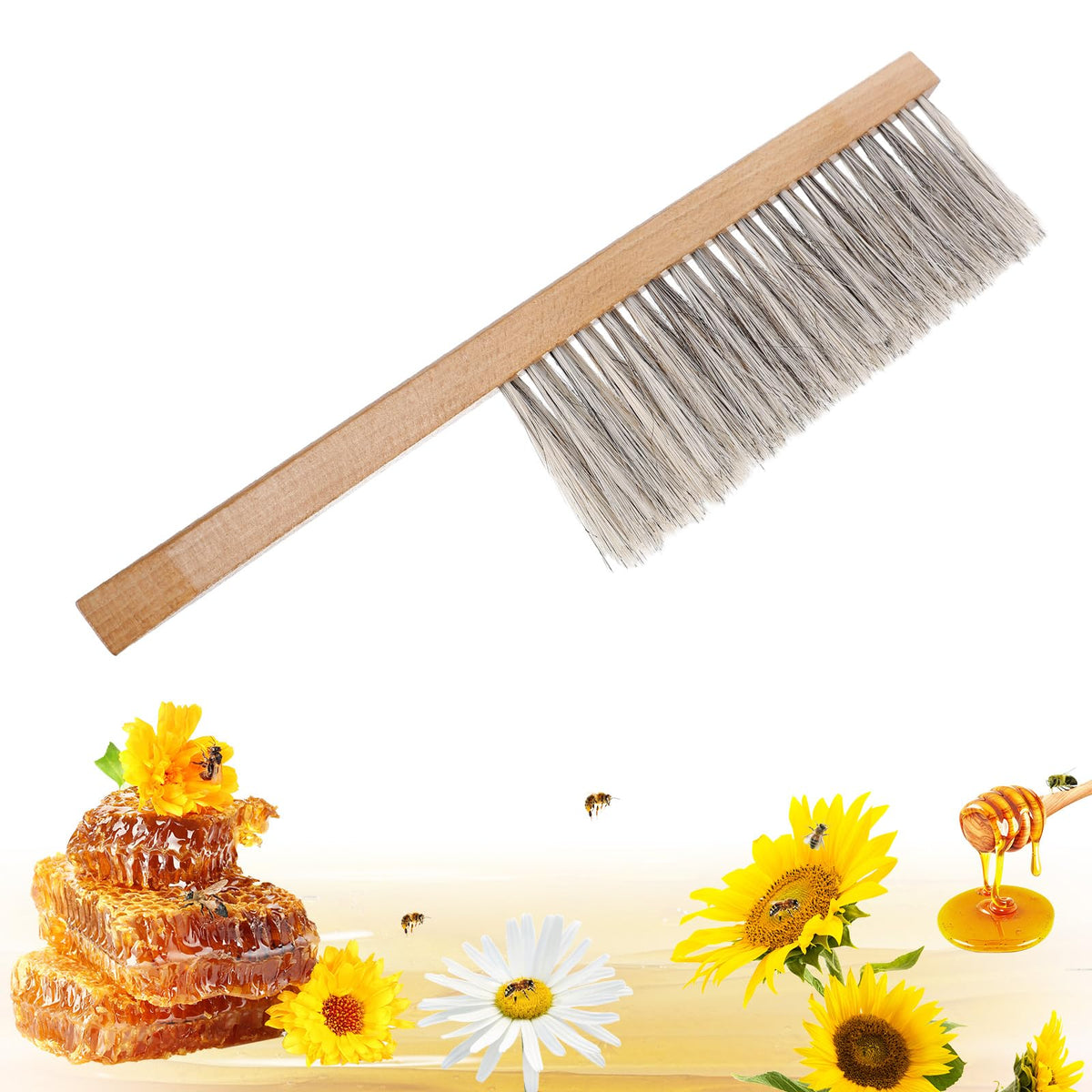 Acostop beekeeping brush with natural horsehair and wooden handle for gentle hive cleaning.