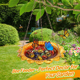 Acostop colorful feeder with flower-pattern design enhances garden aesthetics.