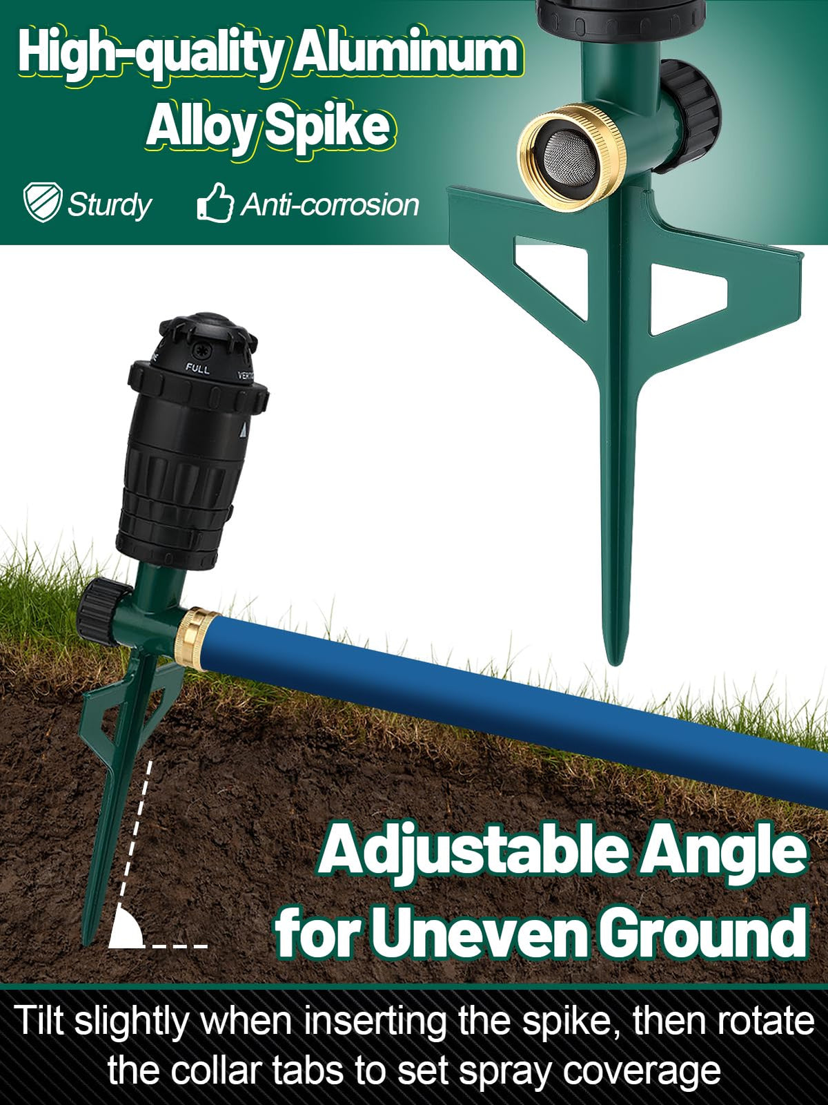 Acostop easy setup sprinkler connecting to a standard hose for quick use