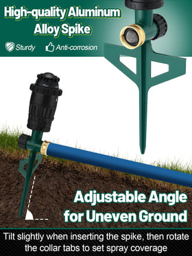 Acostop easy setup sprinkler connecting to a standard hose for quick use